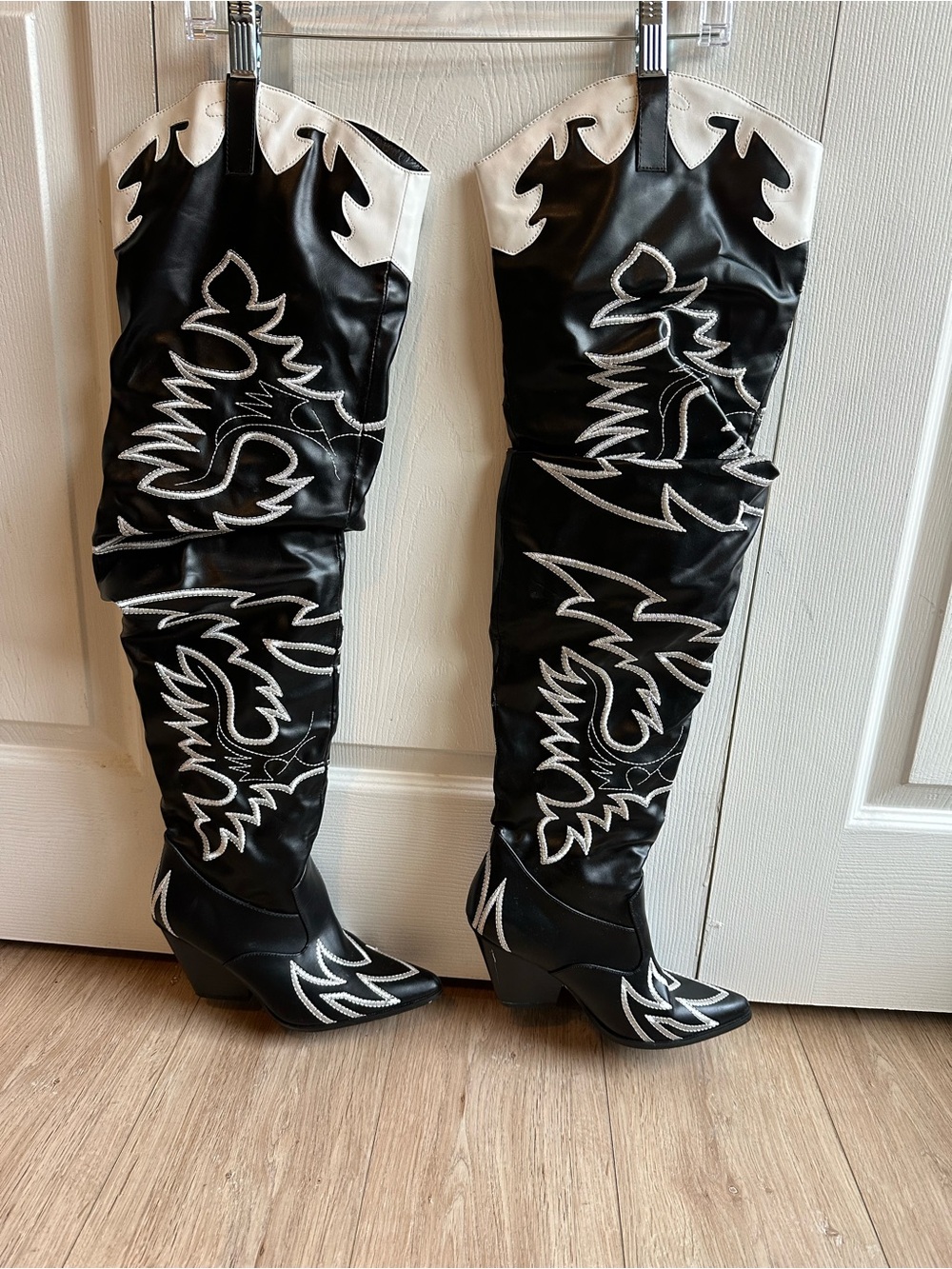 Cape Robbin Kelsey 21 Black and White Over-the-Knee Western Cowboy Boots